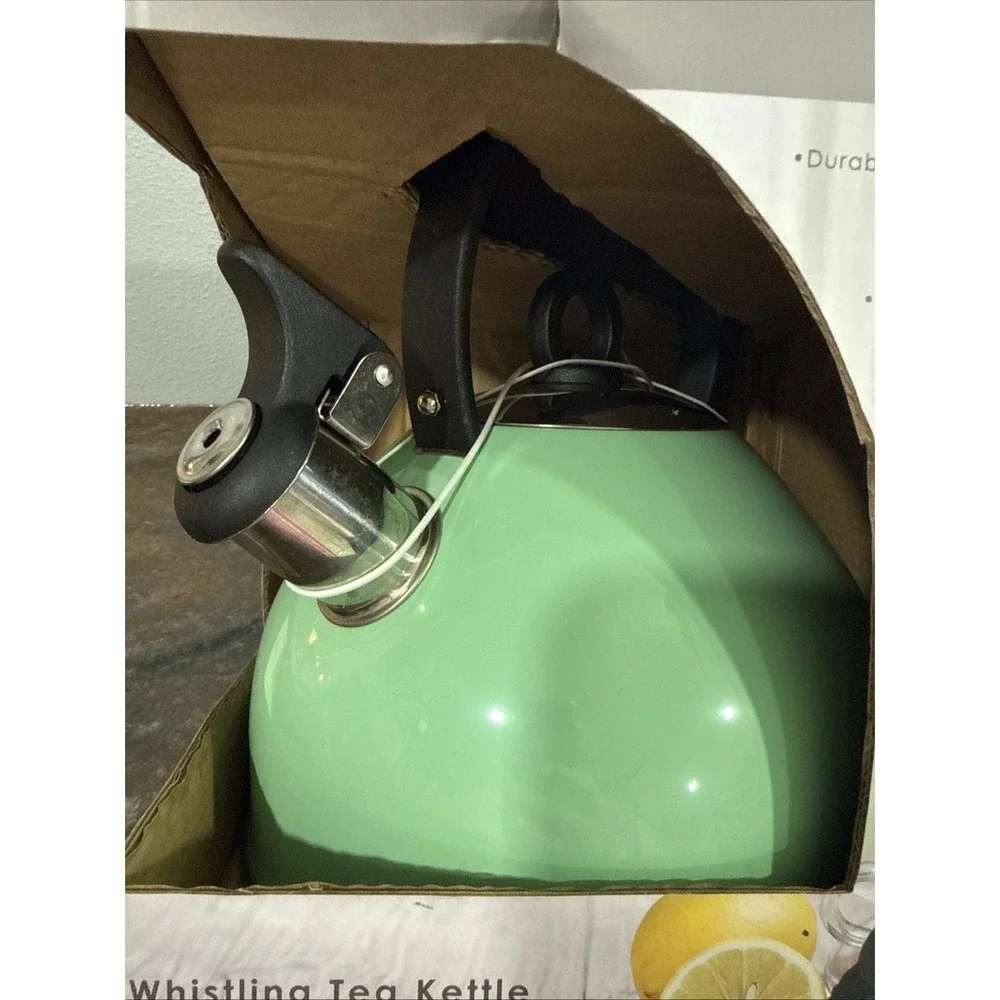 Studio Everyday Godinger Mint Green Whistling Tea Kettle 2.6 Qt Stainless Steel